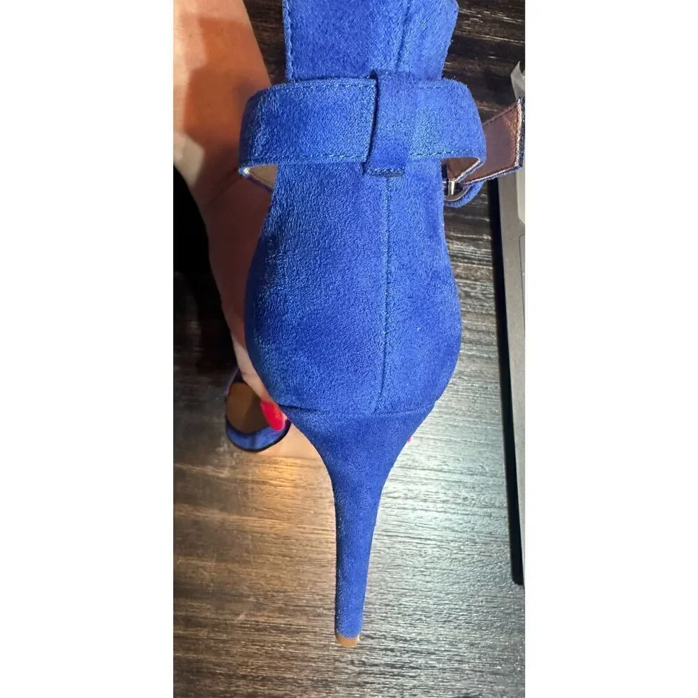 IDIFU Blue Suede NEW Stiletto High Heel size 9 Sandals Open toe Ankle Strap - Picture 9 of 11